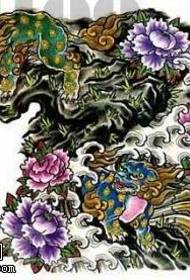 Exquisite Peony Tang Lion Tattoo Pattern