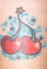 Patrón de tatuaje de cereza sobre fondo azul
