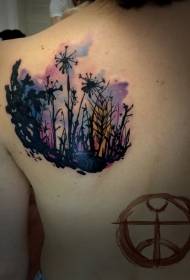 Shoulder water color dandelion garden tattoo pattern