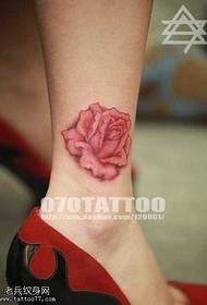 Leg pink rose tattoo pattern
