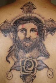 Jezus kruis en roos tattoo patroon