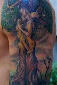 Paže maľované mužské a ženské portrét stromu tetovanie vzor
