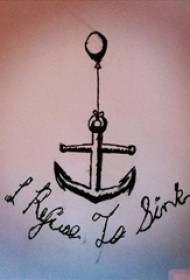 Black minimalist line anchor balloon with English phrase tattoo manuscript material