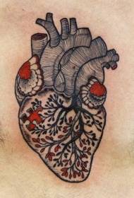 Černá a červená strom srdce tetování vzor