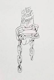 Black line sketch creative hand with chain flower body English tattoo manuscript