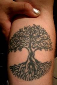 Black lines big tree leaves and roots tattoo pattern