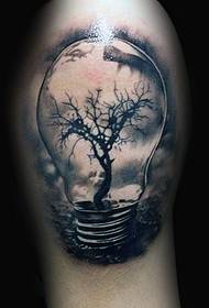 Шаблон татуювання великої лампочки чорний і білий
