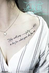 Line character tattoo pattern at the collarbone