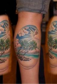 Coconut tree tattoo illustration Simple and colorful coco tattoo pattern