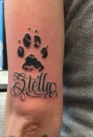Boy's arm on black sting simple line English and animal paw print tattoo pictures