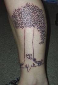 Patró de tatuatge en forma de cor en línia amb arbre de dibuixos animats