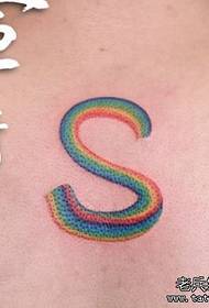 a colorful English alphabet tattoo on the back