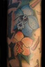 Arm color orchid flower tattoo pattern