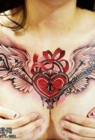 Chest heart shape English and European tattoo pattern