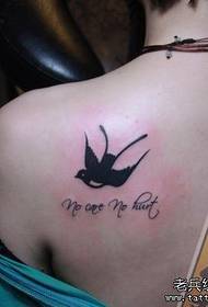 Girl shoulder totem small swallow with letter tattoo pattern