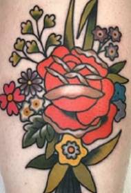 Školský štýl farebných kvetinových vzorov tetovania 9 listov