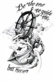 Black sketch creative navy wind boat anchor flower body English tattoo manuscript