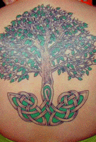 Back green big tree and celtic knot tattoo pattern