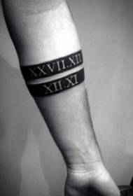 Boy's arm on black bottom white line flower body English tattoo picture