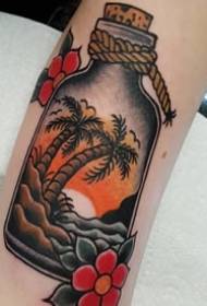 Tattoospatroon vir kokosneuteboom - Tekspatroon vir die somer-literêre uiters tatoeëermerk van kokosneuteboom