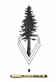 Manoscritto del modello del tatuaggio dell'albero linea geometrica