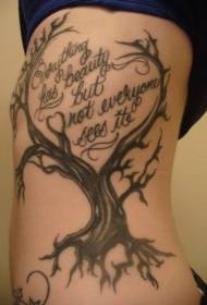 Талія стороні чорне мертве дерево та англійський татуювання візерунок