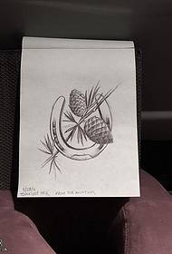 Manuscript horseshoe print fruit tattoo pattern