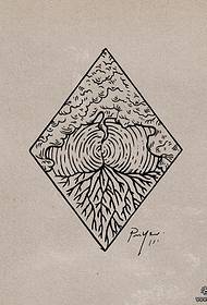 Едноставен геометриски линии ракопис со шема за тетоважа на дрво