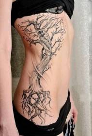 Side ribs beautiful black ash tree tattoo pattern