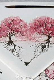 Manuskrip tinta jantung pola tato pohon