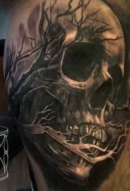 Big arm black gray style skull with tree tattoo pattern