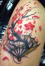 Colorful Japanese fan tattoos in traditional Japanese style