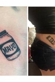 Meisjeszijde taille op zwarte Engelse en geometrische lijnen fles tattoo afbeeldingen