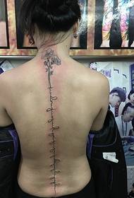 Patrón de tatuaje inglés de columna vertebral de mujer