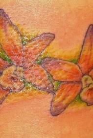 Shoulder colored small yellow orchid tattoo pattern