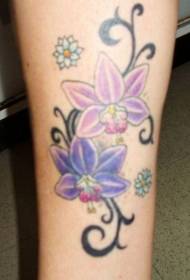 Leg color orchid and tribal pattern tattoo pictures