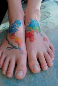 Instep watercolor style color world map tattoo pattern