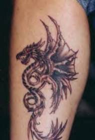 Leg Black and White Dragon Snake Wings Tattoo Pattern