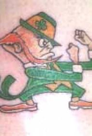Leg color cartoon fighting leprechaun tattoo