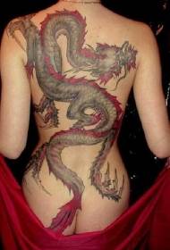 femra përballet me modelin e tatuazhit të shkëlqyeshëm të dragoit të dragoit