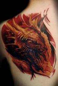 Back illustration style fantasy dragon tattoo pattern