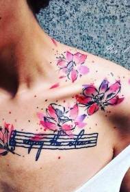 ပခုံးအရောင်ပုံဥပမာစတိုင်ကြာပန်း tattoo ပုံစံ