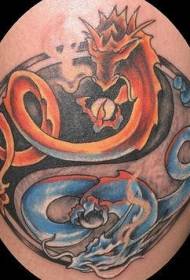 Fofoca de Yin Yang Pintado padrão de tatuagem de dragão de fogo dragão de água