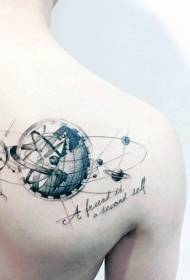 Back various planets and letters small fresh tattoo pattern