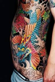 waist vivid color Chinese dragon flower tattoo pattern