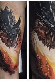 Fantazijos stiliaus spalvotas ugnies drakono tatuiruotės raštas