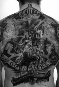back realistic style black ancient Roman sculpture and crown Tattoo pattern
