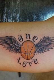 Krila ilustrirana u boji u obliku krila sa košarkaškom tetovažom
