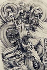 ilus ja valitsev mustvalge sõjajumala draakoni tätoveeringu käsikirjaline pilt