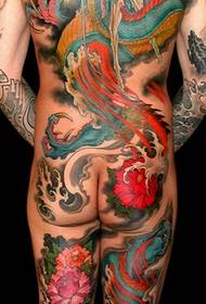 Tillbaka Dragon Peony Tattoo Pattern